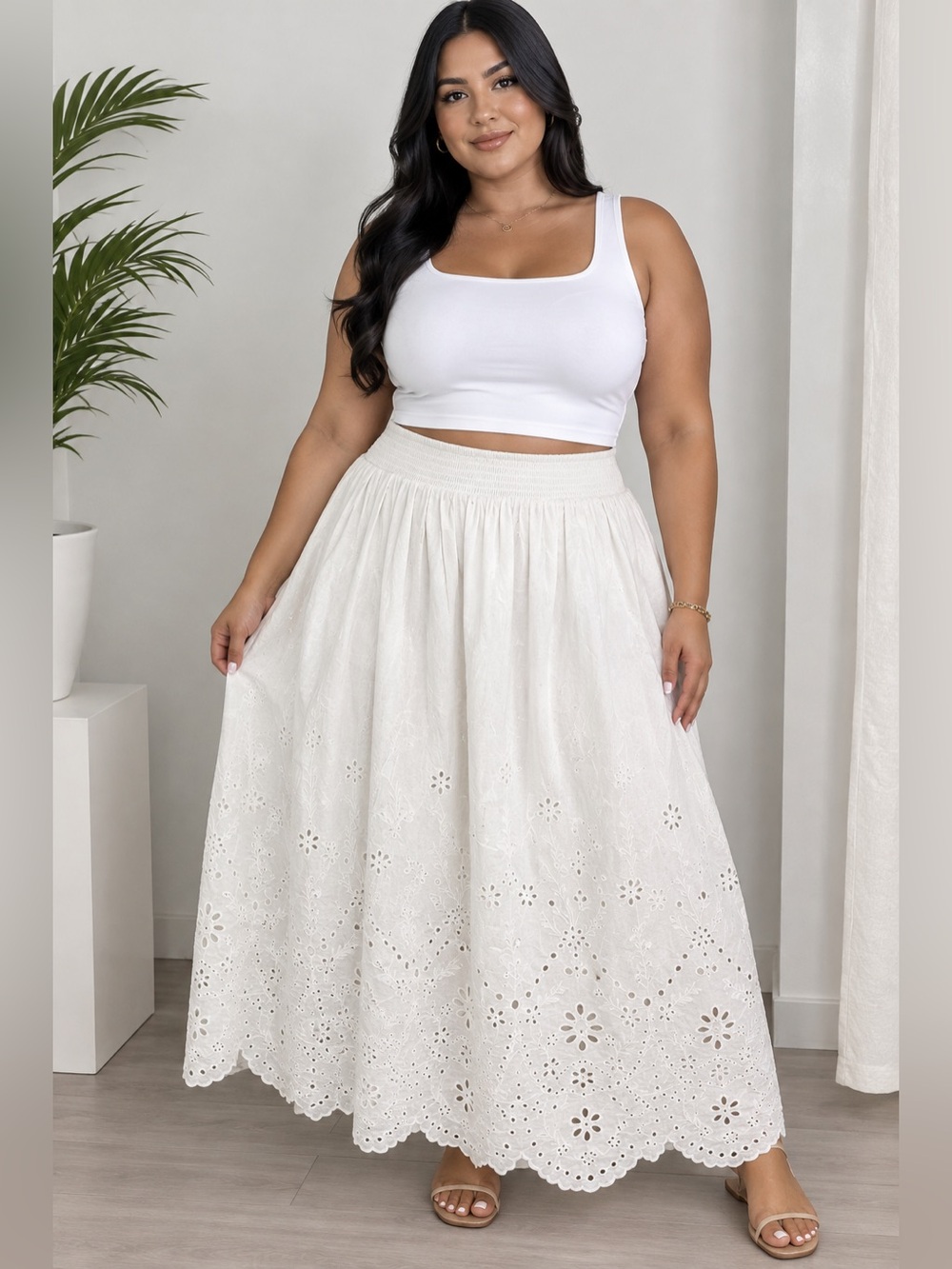 White Eyelet Maxi Skirt